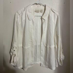 CHICO'S Classic Vintage 100% Lyocell Lightweight Jacket White Gold‎ Women's Sz L